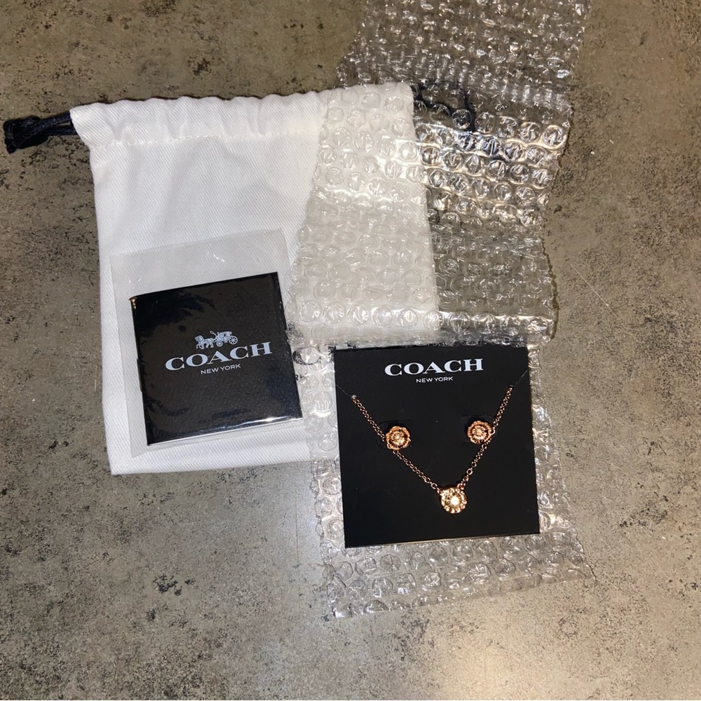 Coach Rose Necklace and Earrings Set